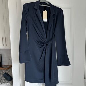 Mango Navy Long Sleeve Mini Dress